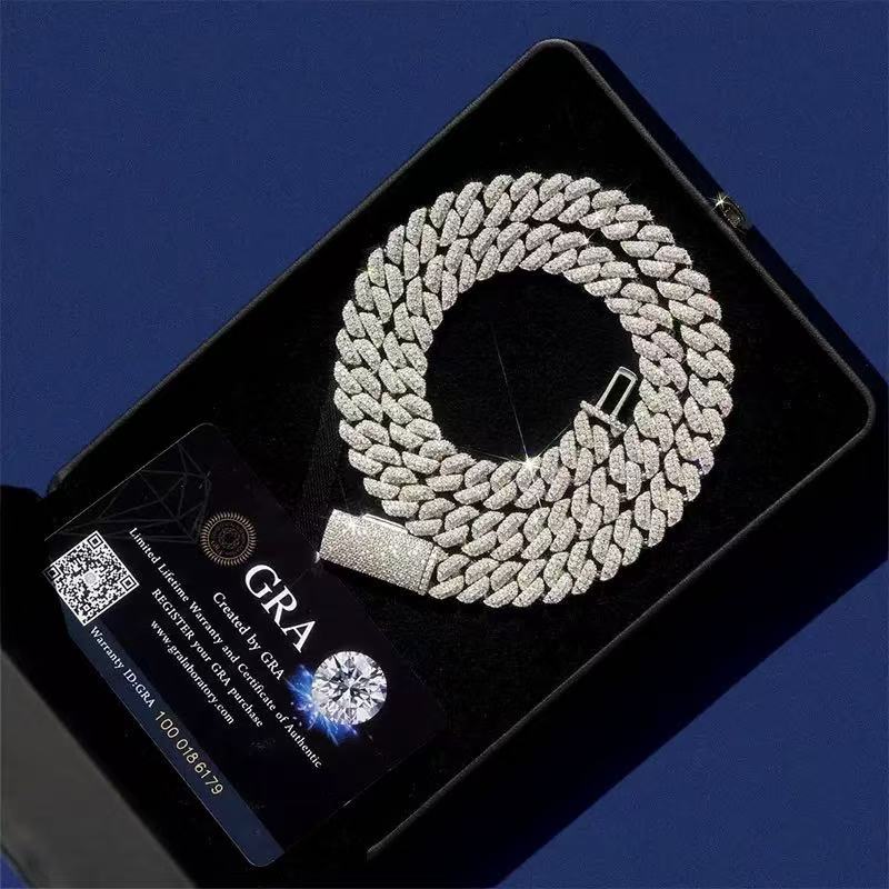 925 Silver 3 Row Moissanite Curved 10MM Cuban
